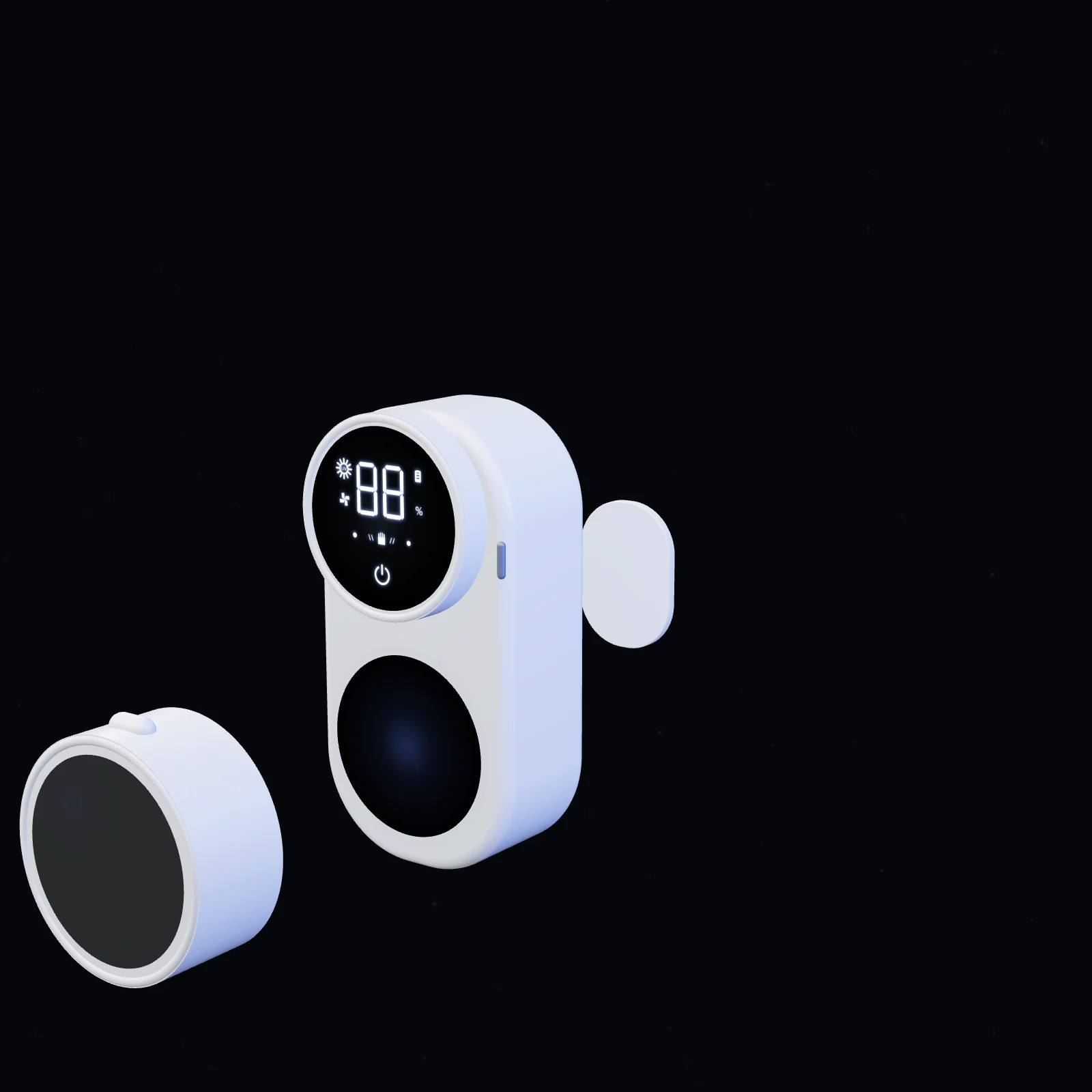 Exploded view: adhesive wall plate, Cove unit and rotating cover